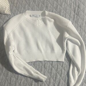 Zara Cream Ribbed Cropped Sweater